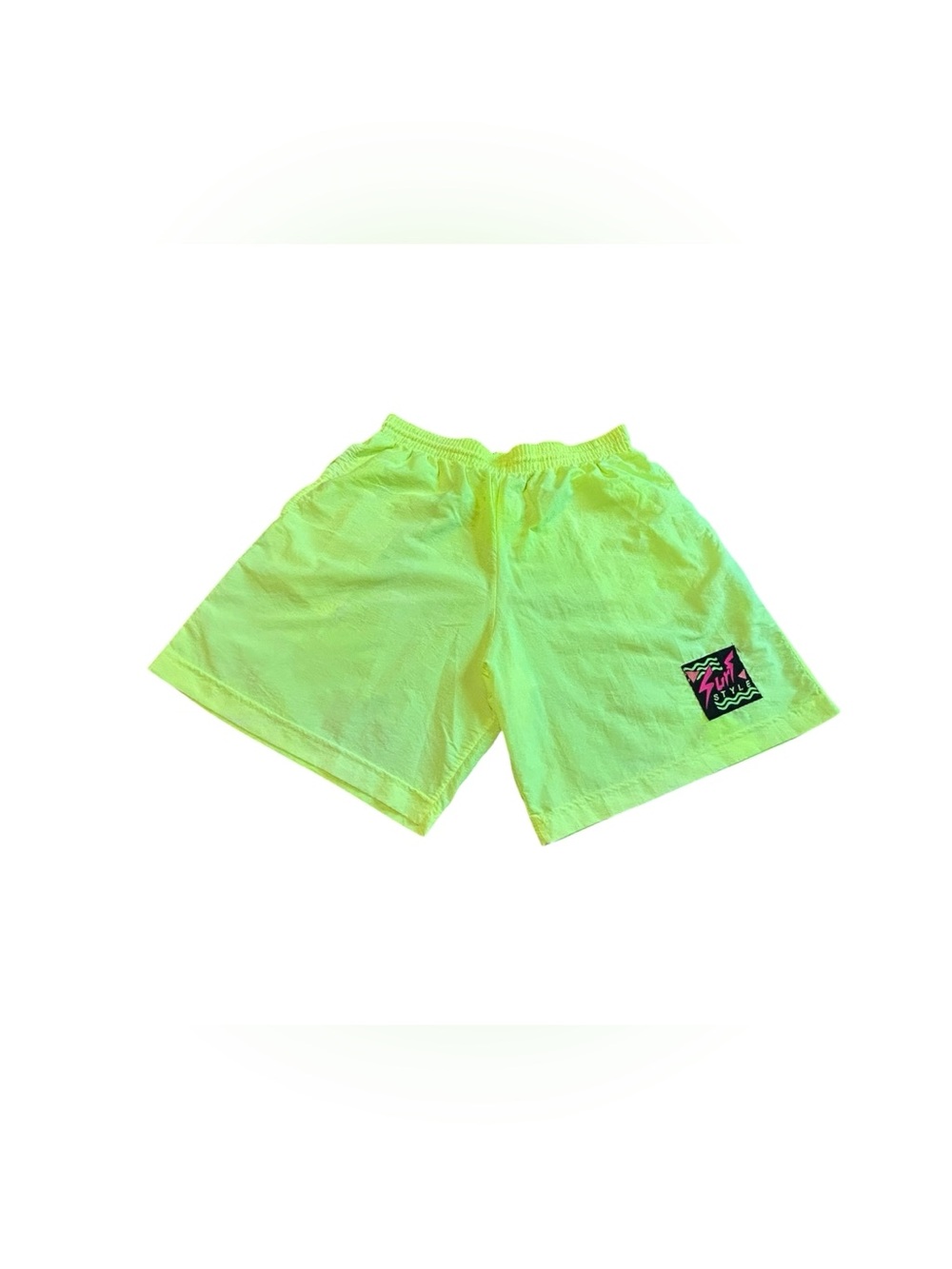 Vintage 80s 90s Surf Style Neon Yellow Swim Trunks Large Made USA